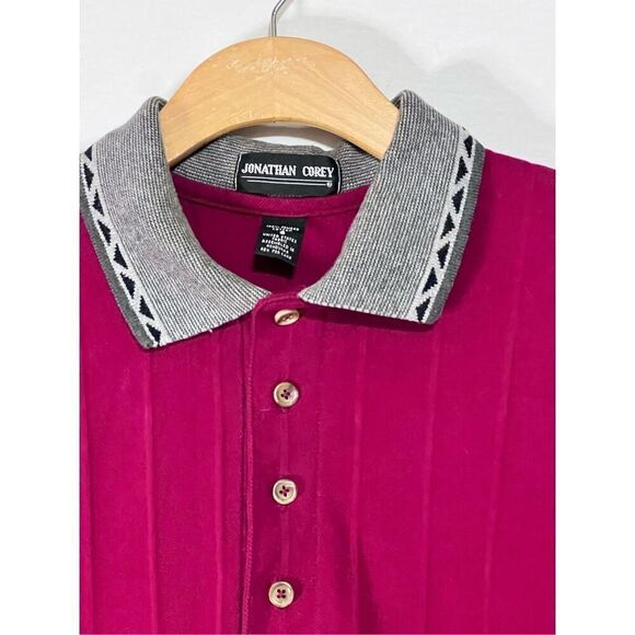 Vintage Jonathan Corey men’s ribbed polo contrast collar and cuffs, maroon sz S - Picture 2 of 6